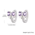 Eleganti orecchini a cerchio a fiocco color argento con pietre di zircone viola e cristalli - Color Argento Viola Fiocco (EBD-480S03)