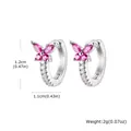Orecchini a cerchio con farfalla e zirconi rosa e bianchi in finitura argento lucido - Color Argento Rosa Farfalla (EBD-483S02)