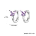 Orecchini a cerchio argentati con farfalle in zircone viola, gioielli eleganti da donna - Color Argento Viola Farfalla (EBD-483S03)