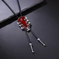 Retro red guitar headstock bolo tie pendant featuring black braided leather cord - Red Guitar Style (Red Violin Sweater Chain) / Red