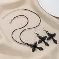 Gothic black cross and rose necklace and earrings jewelry set for Halloween - Choker and Earrings Set / Black