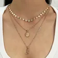 Gouden gelaagde kettingset met hartschakels en een westerse cowboystraar-hanger - Laars en Zon 3-laags Ketting (S16) / KC Goud