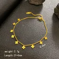 Elegant gold-plated titanium steel anklet featuring mini four-leaf clover charms, 21+5cm. - Mini Clover Anklet / Gold