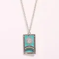 Elegant Tarot The Sun card pendant necklace featuring colorful rhinestones and turquoise enamel - Silver Sun