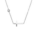 Minimalist silver titanium steel necklace with horizontal cross and zircon pendant - Cross Necklace (N469) / Silver