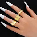 Elegant Gothic style gold geometric open finger ring set for women daily jewelry - Geometric Twisted Spiral Ring Set (6324601HB) / Set of 3 / Gold