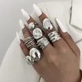 High-quality Gothic multi-joint silver ring set with irregular geometric open designs - Gothic Geometric Joint Ring Style (6269001HB) / Silver