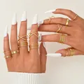 Premium 22-piece gold geometric knuckle ring set featuring gothic and bohemian styles - Gold Multi-Layer Spiral Geometric Style (6565901HB) / 22-Piece Set