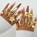 Vintage 22-piece gold gothic open ring set featuring geometric and floral designs - Gothic Hollow Heart Butterfly Style (6542601HB) / 22-Piece Set / Gold