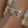 Elegant double-layer heart ring with sparkling micro-pave zircons for women, gold finish. - 7 / Gold