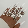 Stylish 22-piece silver gothic geometric open ring set featuring hollow heart designs - Gothic Geometric Open Style (6240302) / Silver