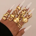 22-piece Gothic gold open ring set with various geometric and abstract hollow shapes - Gothic Geometric Open Style (6240301) / Gold