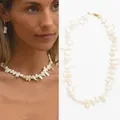 Collier en perles d'eau douce naturelles irrégulières avec fermoir doré et boucles d'oreilles. - Collier en perles d'eau douce en forme de lame / 38cm+5cm / Blanc Crème