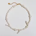 Élégant collier de perles d'eau douce naturelles irrégulières de style français - Perle Baroque en Forme de Branche / 38+5cm