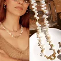 Collier français en perles d'eau douce naturelles irrégulières avec fermoir doré - Collier Double Couche à 3/7 Trous / 43cm