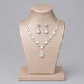 Elegant silver-tone bridal jewelry set featuring a pear-shaped crystal necklace and earrings - Luxury Party Jewelry Set (NS-J6574S) / Silver