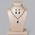 Elegant bridal jewelry set featuring black teardrop crystals in a silver-tone finish - Luxury Party Jewelry Set (NS-J6574SHBLK) / Black