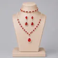 Elegant bridal jewelry set with sparkling red crystals, necklace earrings and bracelet - Birthday Party Jewelry Set (NS-J6571GHRED) / Red