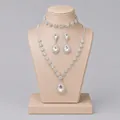 Elegant silver bridal jewelry set with sparkling teardrop crystals for evening wear - Birthday Party Jewelry Set (NS-J6571S) / Silver