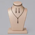 Elegant three-piece black crystal bridal jewelry set with necklaces and earrings - Simple Versatile Jewelry Set (NS-J6568BLK) / Black