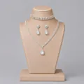 Luxurious bridal crystal jewelry set with waterdrop necklace and matching earrings - Luxury Wedding Dress Jewelry Set (NS-J6588S) / Silver