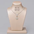 Silver-tone teardrop crystal jewelry set with necklace and earrings for brides - Coming-of-Age Ceremony Jewelry Set (NS-J6520S) / Silver