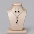 Elegant bridal jewelry set with black pear-cut crystals and sparkling white rhinestones - Mori-Style Versatile Jewelry Set (NS-J6523GBLK) / Black