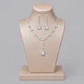 Luxurious bridal jewelry set featuring a pear-cut crystal necklace and matching drop earrings - Birthday Party Jewelry Set (NS-J6450S) / Silver