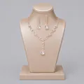 Elegant rose gold bridal jewelry set featuring crystal necklace and matching teardrop earrings - Birthday Party Jewelry Set (NS-J6450RG) / Rose Gold