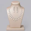 Elegant bridal jewelry set featuring pearl and crystal necklace and drop earrings in silver - Pearl Luxury Versatile Jewelry Set (NS-J087) / Artificial Pearl White