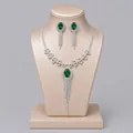 Luxury emerald green crystal bridal jewelry set featuring necklace and tassel earrings - Luxury Green Rhinestone Bridal Jewelry Set (NS-J5840) / Green