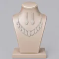 Elegant bridal jewelry set with sparkling crystal leaf necklace and matching earrings. - Birthday Leaf Jewelry Set (NS-J5987S) / Silver