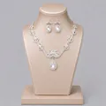 Elegant silver-tone bridal jewelry set with crystal necklace and water-drop earrings - Versatile Coming-of-Age Ceremony Jewelry Set (NS-J6494S) / Silver
