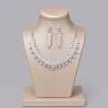 Elegant bridal jewelry set featuring a tiered crystal necklace and matching drop earrings - Heavy-Duty Rhinestone Banquet Jewelry Set (NS-J5809) / Silver
