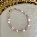 Bracelet perles de culture baroques fait main avec perles roses et accents dorés - Style Perle d'Eau Douce Rose (P3)