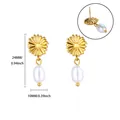 Boucles d'oreilles marguerites dorées exquises avec perles élégantes et tailles - Boucles d'Oreilles Clous Perle Artificielle Goutte d'Eau Style Marguerite (G125195) / Or 18 carats / 24mm*10mm