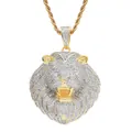Collier avec pendentif tête de lion glacé et zircone cubique dorée - Deux couleurs