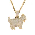 Gold-plated iced out goat pendant hip hop necklace encrusted with clear zircons stones - Gold with 3mm Stainless Steel Cuban Link Chain