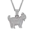 Iced out hip hop silver goat pendant necklace with sparkling cubic zirconia stones - Silver with 3mm Stainless Steel Cuban Link Chain