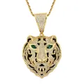 Collier avec pendentif tête de tigre glacé en plaqué or avec zircons blancs étincelants - Or (Grand Fermoir + Chaîne Torsadée en Acier Inoxydable 3mm*60cm)