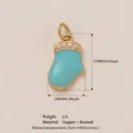 Exquisite light blue enamel boot charm pendant in 18K gold-plated copper for DIY jewelry - Mitten Pendant