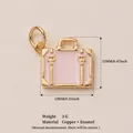 Pink enamel suitcase charm in 18K gold plated copper, 13mm width jewelry pendant - Suitcase Pendant