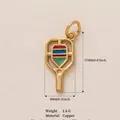 18K gold-plated copper sports paddle pendant with enamel details, 1.6g weight, 17x8mm - Pickleball Paddle
