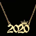 Elegante gouden roestvrijstalen 2020 cijferketting met kroonhanger voor dames sieraad - Goud (2020)