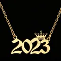 Elegante 2023 jaarcijfer ketting met kroon hanger in goudkleurig roestvrij staal - Goud (2023)
