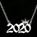 Roestvrijstalen ketting met zilveren 2020 kroonnummer hanger ontwerp - Zilver (2020)