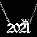 Elegante zilveren roestvrijstalen halsketting met jaartal 2021 en kroonhanger voor dames - Zilver (2021)