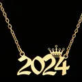 Elegante gouden 2024 roestvrijstalen hanger ketting met koninklijk kroon ontwerp - Goud (2024)