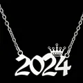 Elegante zilveren roestvrijstalen 2024 getal hanger ketting met kroondetail - Zilver (2024)