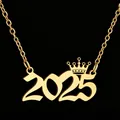Elegante goudkleurige roestvrijstalen ketting met 2025 hanger en kroonontwerp voor dames - Goud (2025)